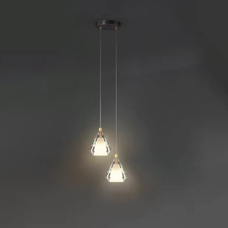 Modern Luxury Brass Crystal Triangle Diamond 1/2/3 Light Pendant Light For Bedside