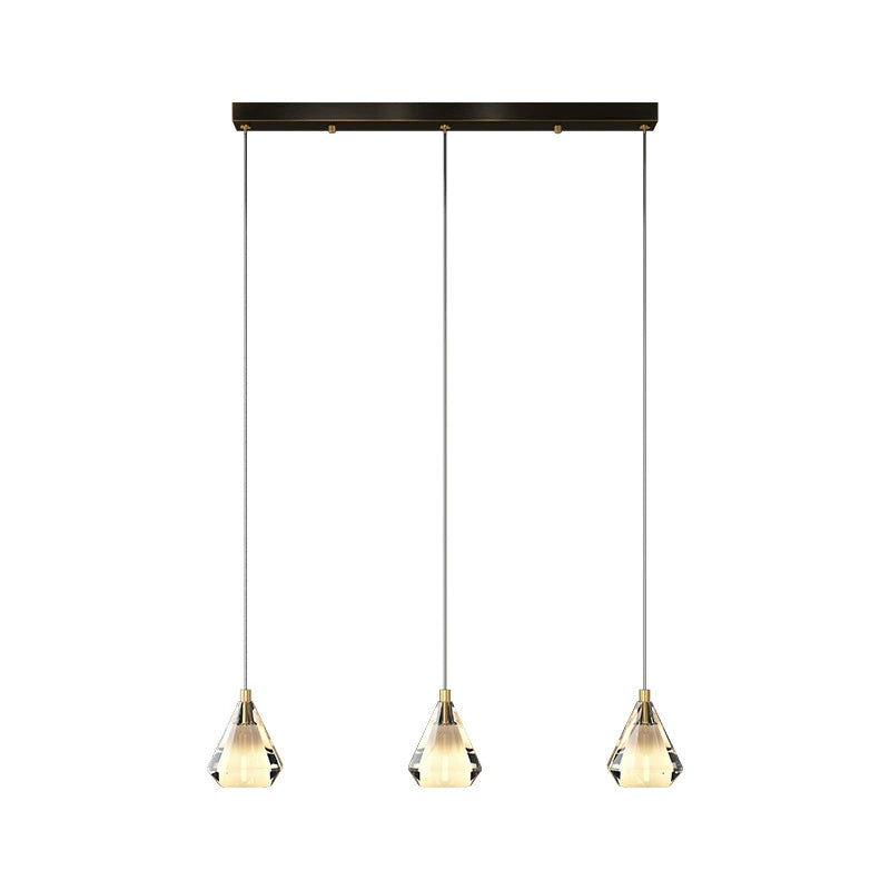 Modern Luxury Brass Crystal Triangle Diamond 1/2/3 Light Pendant Light For Bedside