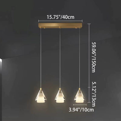 Modern Luxury Brass Crystal Triangle Diamond 1/2/3 Light Pendant Light For Bedside