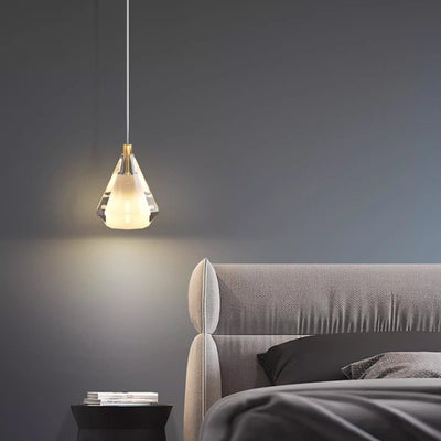 Modern Luxury Brass Crystal Triangle Diamond 1/2/3 Light Pendant Light For Bedside