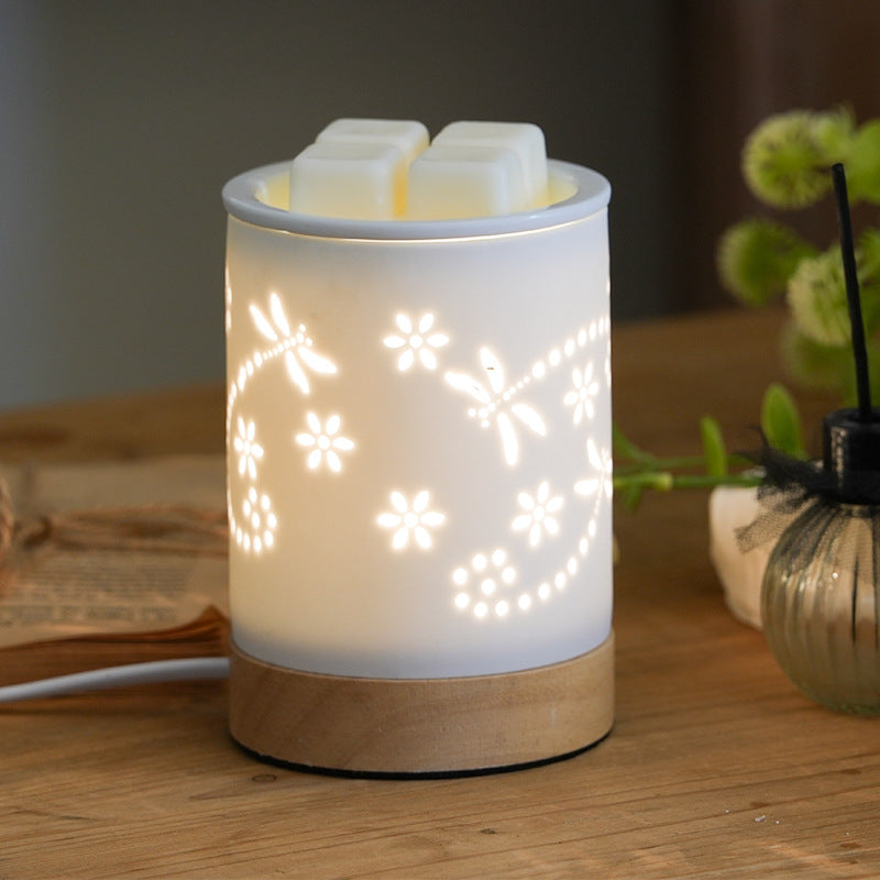 Lampe de table en céramique nordique contemporaine avec lettre en bois et papillon creux, cylindre à 1 lumière pour faire fondre la cire, pour table de chevet 