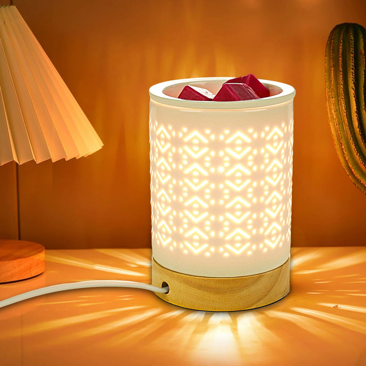 Lampe de table en céramique nordique contemporaine avec lettre en bois et papillon creux, cylindre à 1 lumière pour faire fondre la cire, pour table de chevet 