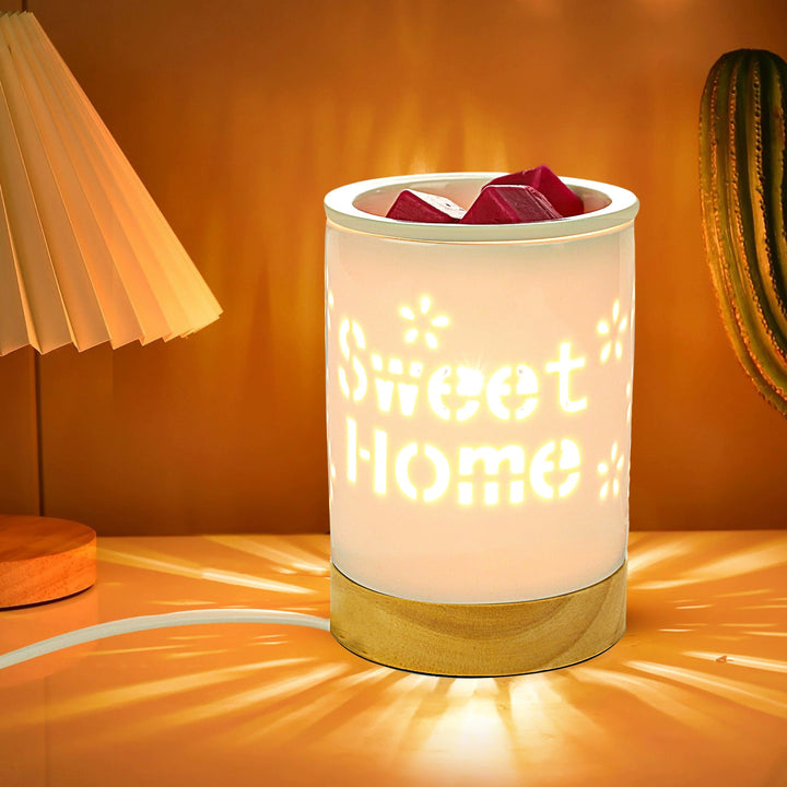 Lampe de table en céramique nordique contemporaine avec lettre en bois et papillon creux, cylindre à 1 lumière pour faire fondre la cire, pour table de chevet 