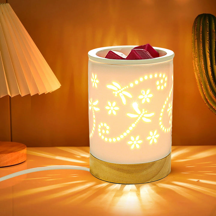 Lampe de table en céramique nordique contemporaine avec lettre en bois et papillon creux, cylindre à 1 lumière pour faire fondre la cire, pour table de chevet 