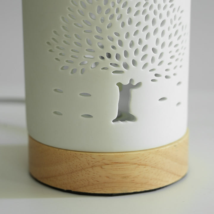 Lampe de table en céramique nordique contemporaine avec lettre en bois et papillon creux, cylindre à 1 lumière pour faire fondre la cire, pour table de chevet 