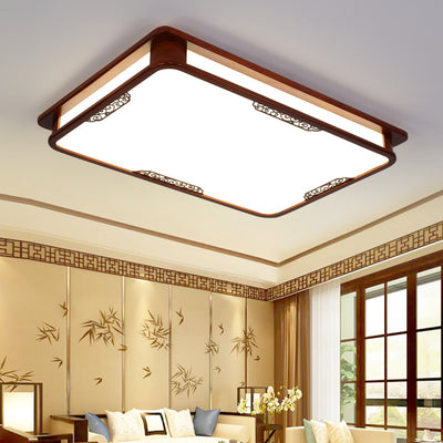 Plafonnier LED Carré Rectangulaire en Bois Massif de Pin Chinois Traditionnel avec Plaque de Diffusion pour Chambre 