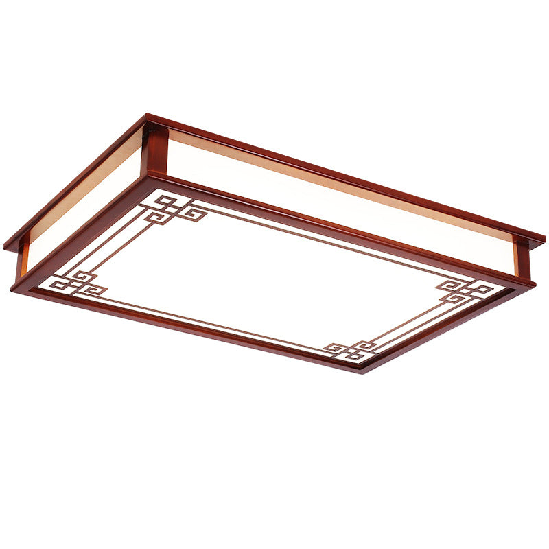 Plafonnier LED Carré Rectangulaire en Bois Massif de Pin Chinois Traditionnel avec Plaque de Diffusion pour Chambre 