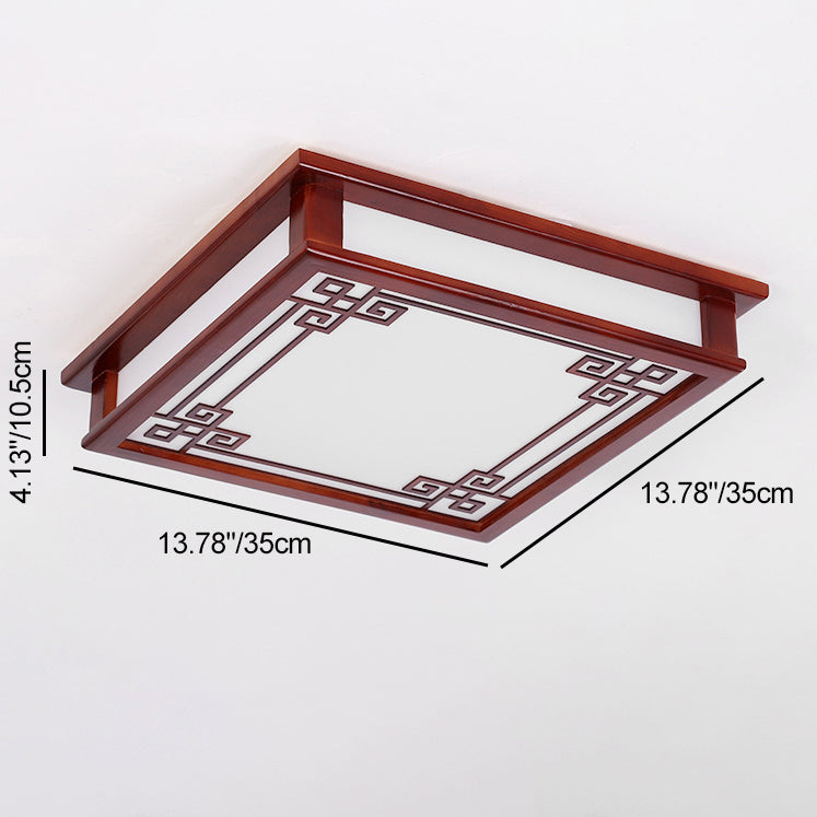Plafonnier LED Carré Rectangulaire en Bois Massif de Pin Chinois Traditionnel avec Plaque de Diffusion pour Chambre 