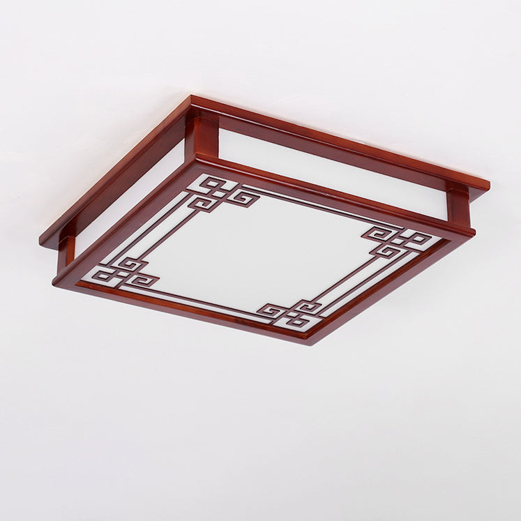 Plafonnier LED Carré Rectangulaire en Bois Massif de Pin Chinois Traditionnel avec Plaque de Diffusion pour Chambre 