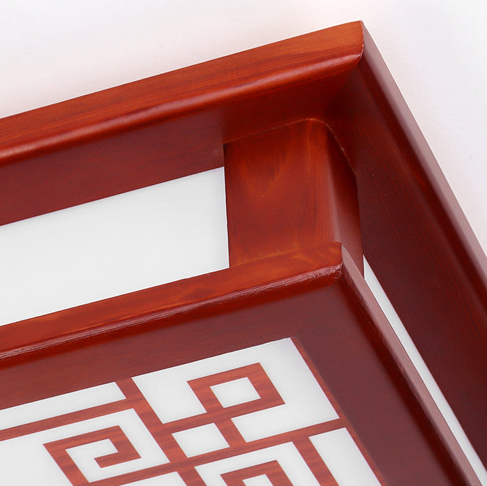 Plafonnier LED Carré Rectangulaire en Bois Massif de Pin Chinois Traditionnel avec Plaque de Diffusion pour Chambre 