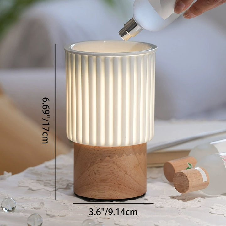 Moderne Einfachheit Keramik Holz Zylinder Gestreifte 1-Licht Wachs Schmelzende Tischlampe Nachtlicht Für Nachttisch 