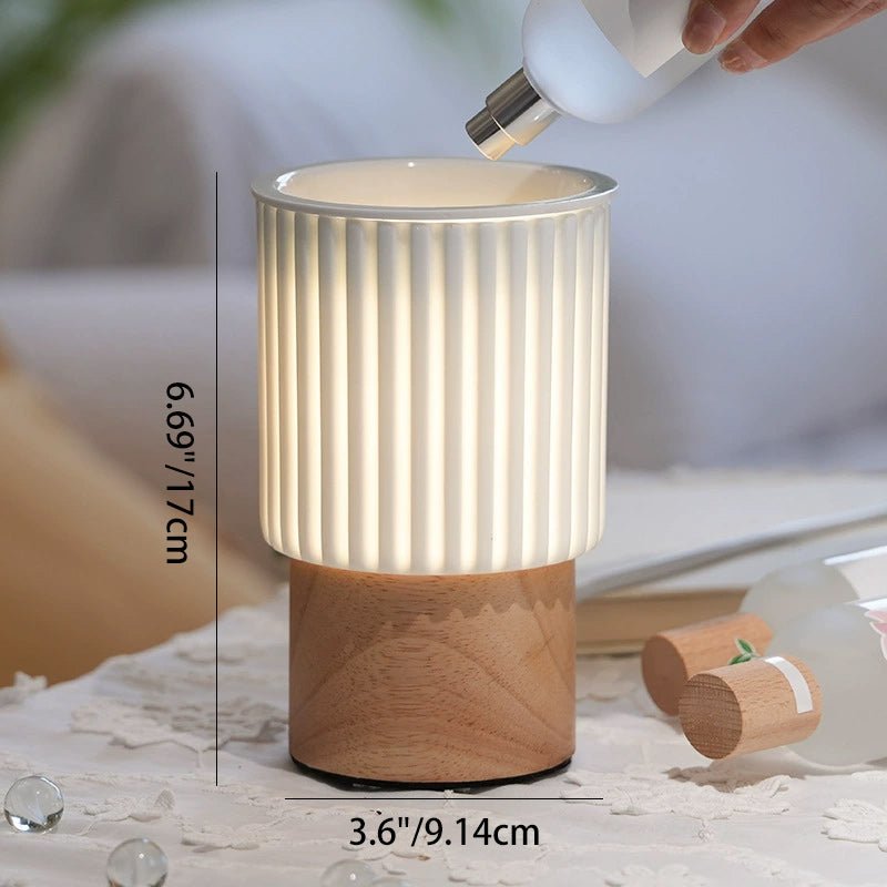 Lampe de Table en Cire Fondante à 1 Lumière avec Cylindre en Bois Céramique à Rayures Simplicité Moderne pour Chevet 