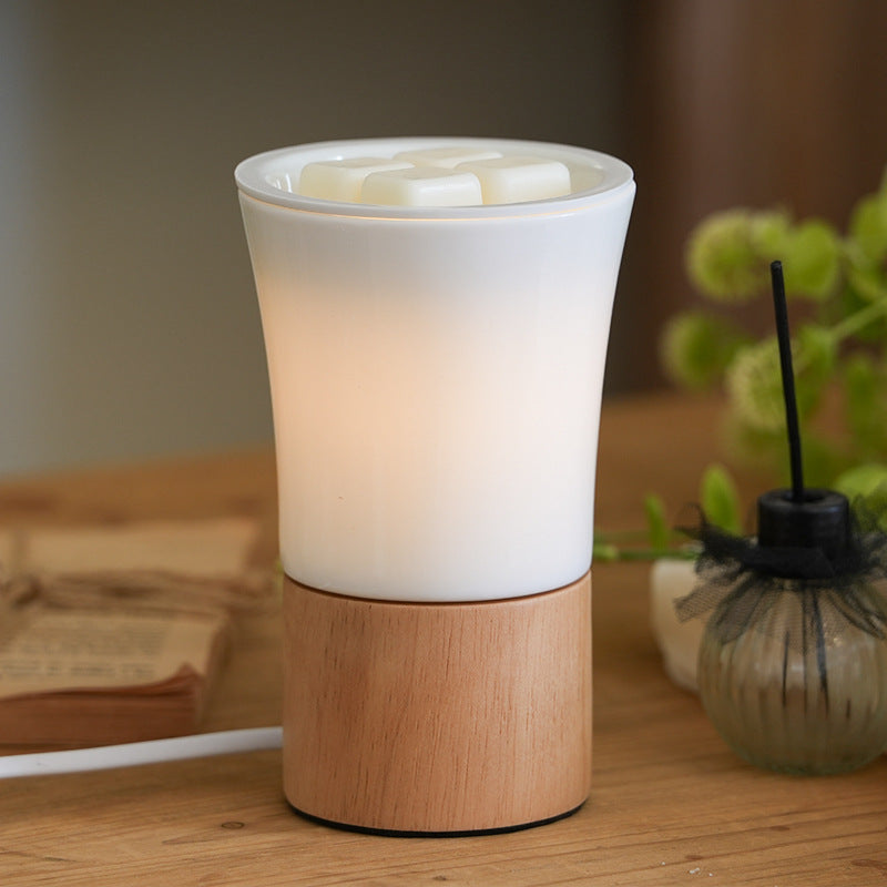 Lampe de Table en Cire Fondante à 1 Lumière avec Cylindre en Bois Céramique à Rayures Simplicité Moderne pour Chevet 