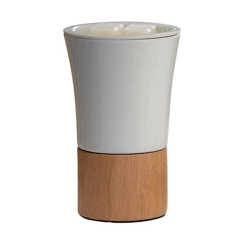 Lampe de Table en Cire Fondante à 1 Lumière avec Cylindre en Bois Céramique à Rayures Simplicité Moderne pour Chevet 