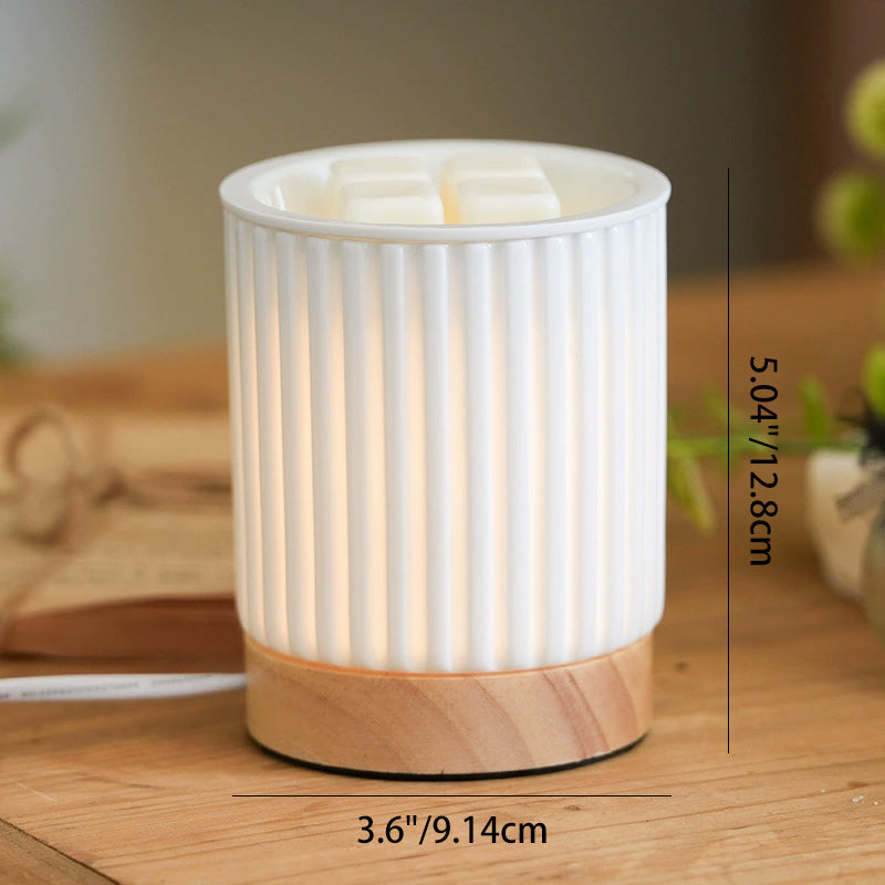 Lampe de Table en Cire Fondante à 1 Lumière avec Cylindre en Bois Céramique à Rayures Simplicité Moderne pour Chevet 