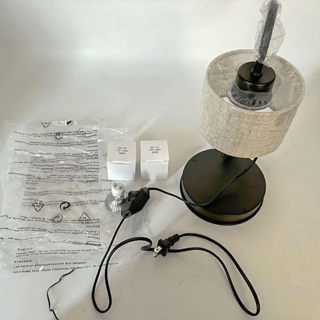Lampe de Table en Tissu de Fer à Une Lumière avec Cylindre Réglable de Simplicité Moderne pour Chambre à Coucher 