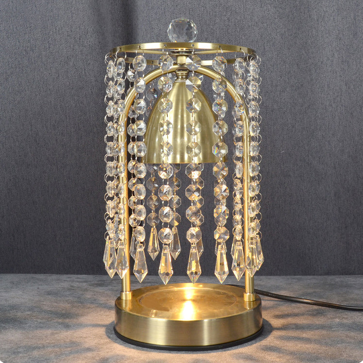 Lámpara de Mesa de Cera Derretida de 1 Luz Cónica de Cortina de Cristal de Hierro de Lujo Moderno para Dormitorio 