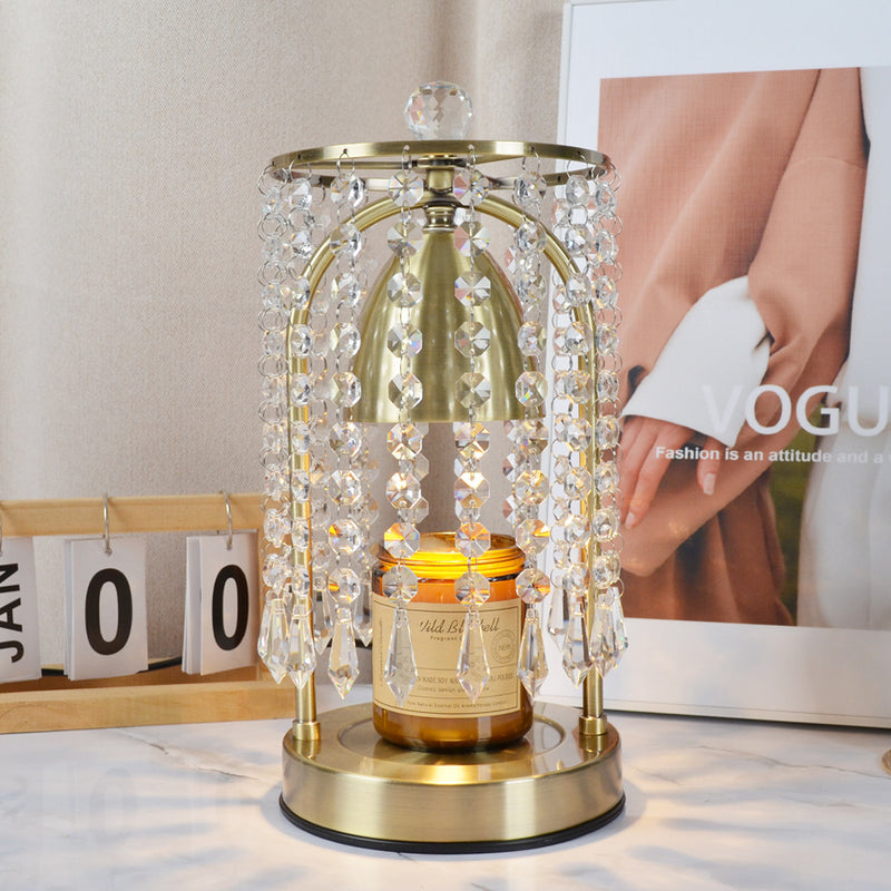 Lámpara de Mesa de Cera Derretida de 1 Luz Cónica de Cortina de Cristal de Hierro de Lujo Moderno para Dormitorio 
