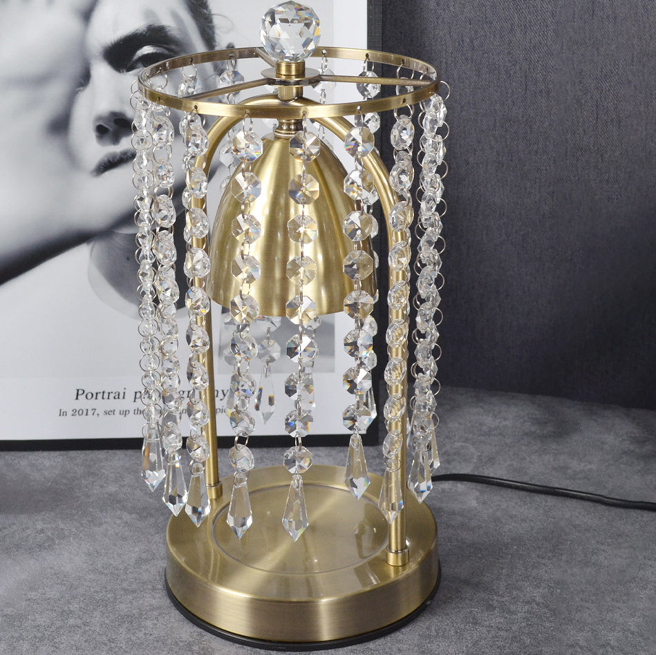 Lampe de Table Moderne en Fer et Cristal de Luxe avec Rideau Conique à 1 Lumière et Cire Fondue pour Chambre 