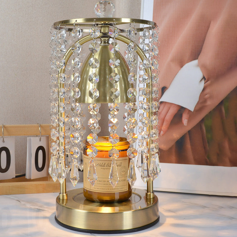 Lámpara de Mesa de Cera Derretida de 1 Luz Cónica de Cortina de Cristal de Hierro de Lujo Moderno para Dormitorio 