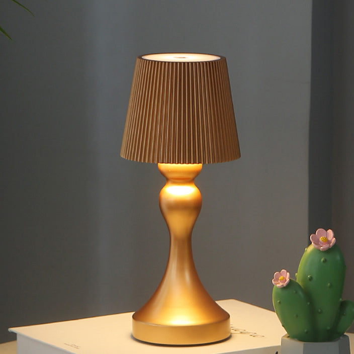 Lámpara de mesa LED contemporánea retro recargable de hierro ABS con columna a rayas luz nocturna para mesita de noche 