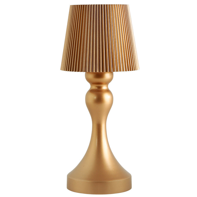 Lámpara de mesa LED contemporánea retro recargable de hierro ABS con columna a rayas luz nocturna para mesita de noche 