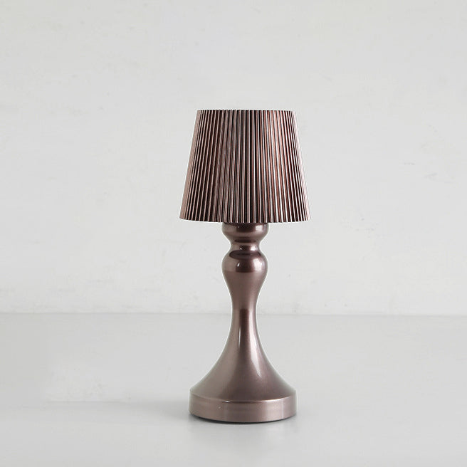 Lámpara de mesa LED contemporánea retro recargable de hierro ABS con columna a rayas luz nocturna para mesita de noche 