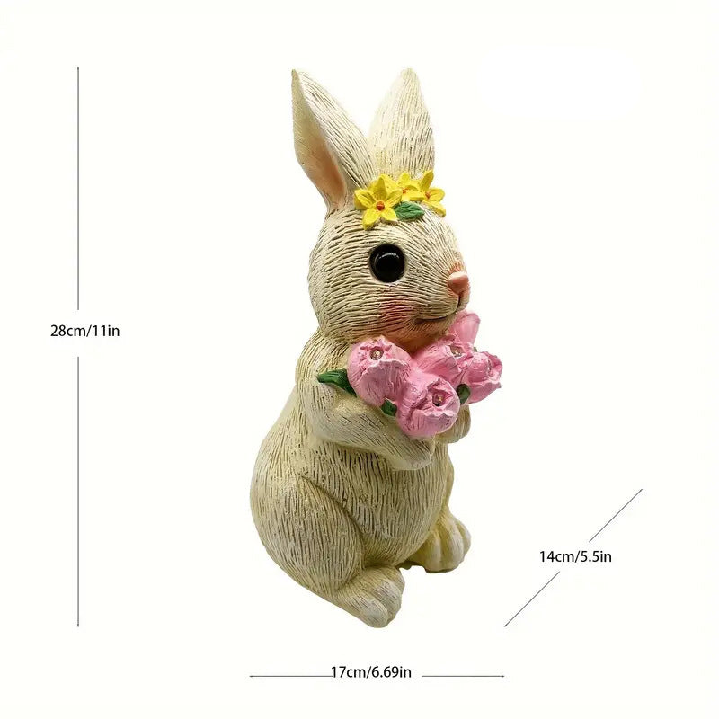 Modern Art Deco Solar Waterproof Resin Cartoon Rabbit Holding Flower Butterfly LED Outdoor Light Landscape Lighting For Garden