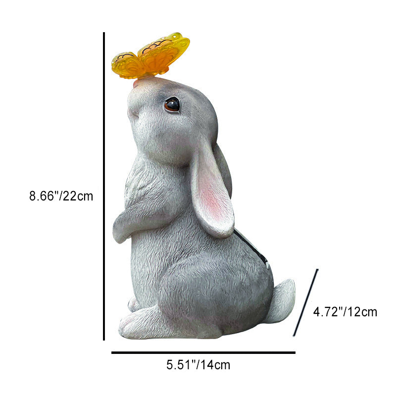 Modern Art Deco Solar Waterproof Resin Cartoon Rabbit Holding Flower Butterfly LED Outdoor Light Landscape Lighting For Garden