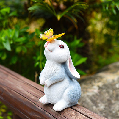 Modern Art Deco Solar Waterproof Resin Cartoon Rabbit Holding Flower Butterfly LED Outdoor Light Landscape Lighting For Garden