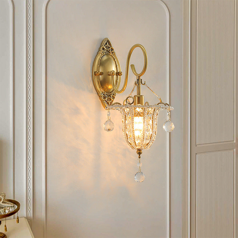 Lámpara Aplique de Pared de 1 Luz con Cuello de Cisne Elíptico de Cristal de Hierro Tradicional Europeo para Pasillo 