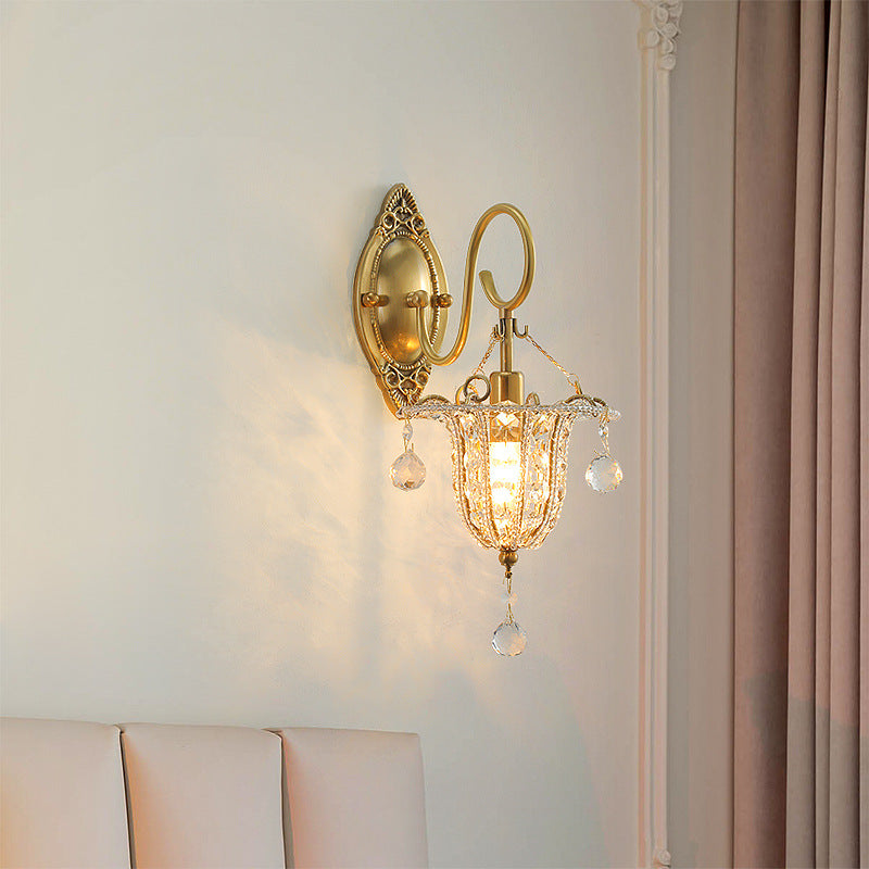 Lámpara Aplique de Pared de 1 Luz con Cuello de Cisne Elíptico de Cristal de Hierro Tradicional Europeo para Pasillo 