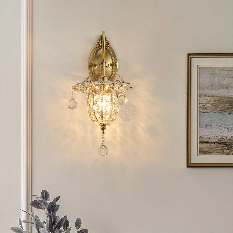 Lámpara Aplique de Pared de 1 Luz con Cuello de Cisne Elíptico de Cristal de Hierro Tradicional Europeo para Pasillo 