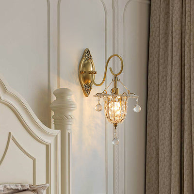 Lámpara Aplique de Pared de 1 Luz con Cuello de Cisne Elíptico de Cristal de Hierro Tradicional Europeo para Pasillo 