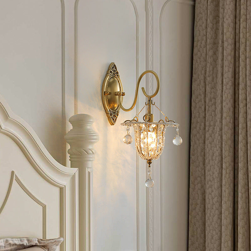 Lámpara Aplique de Pared de 1 Luz con Cuello de Cisne Elíptico de Cristal de Hierro Tradicional Europeo para Pasillo 