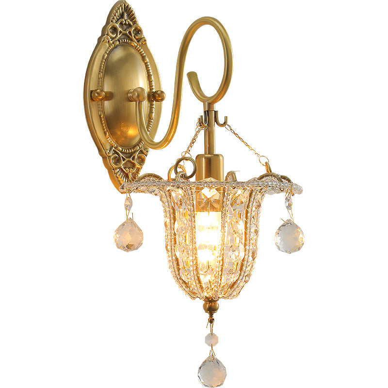 Applique murale à 1 lumière en cristal de fer elliptique de style européen traditionnel pour couloir 