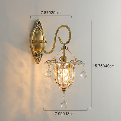 Lámpara Aplique de Pared de 1 Luz con Cuello de Cisne Elíptico de Cristal de Hierro Tradicional Europeo para Pasillo 