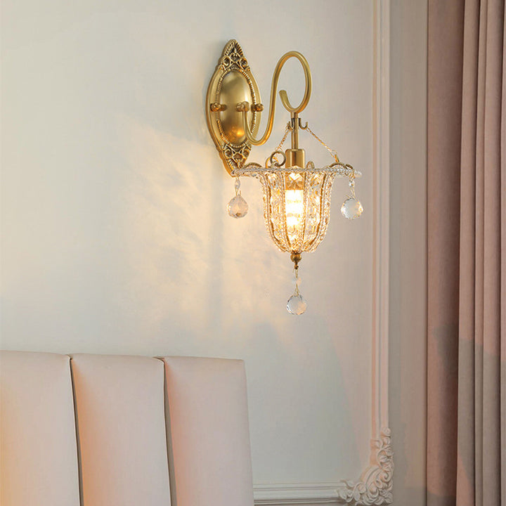 Applique murale à 1 lumière en cristal de fer elliptique de style européen traditionnel pour couloir 