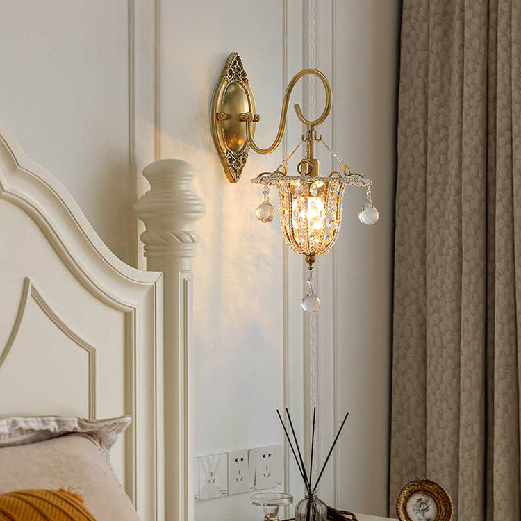Lámpara Aplique de Pared de 1 Luz con Cuello de Cisne Elíptico de Cristal de Hierro Tradicional Europeo para Pasillo 