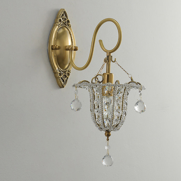 Lámpara Aplique de Pared de 1 Luz con Cuello de Cisne Elíptico de Cristal de Hierro Tradicional Europeo para Pasillo 