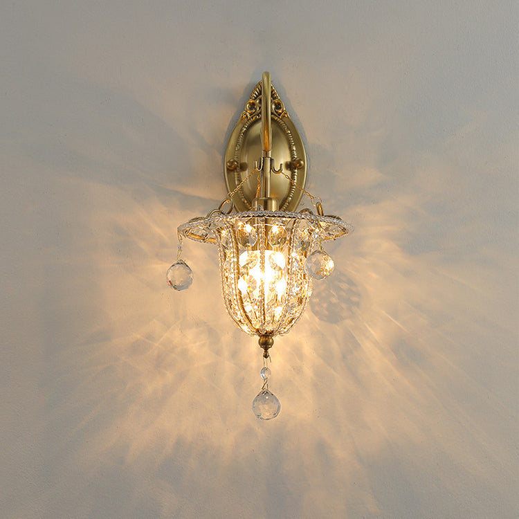 Applique murale à 1 lumière en cristal de fer elliptique de style européen traditionnel pour couloir 
