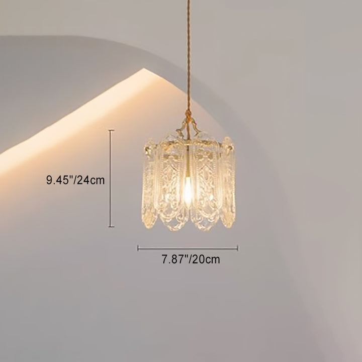 Traditional French Iron Glass Embossed Floral 1-Light Pendant Light For Bedside