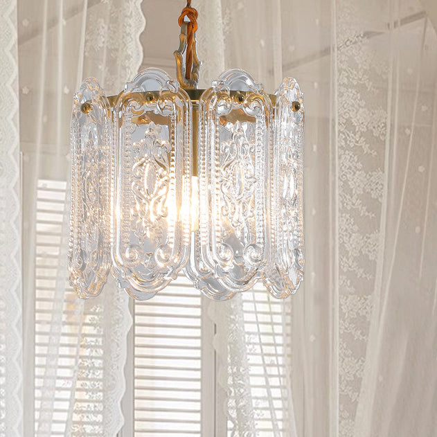 Traditional French Iron Glass Embossed Floral 1-Light Pendant Light For Bedside