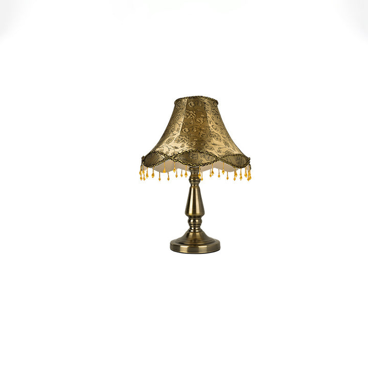 Lampe de table à une lumière en tissu fer rétro contemporain avec rideau de perles coniques pour chevet 