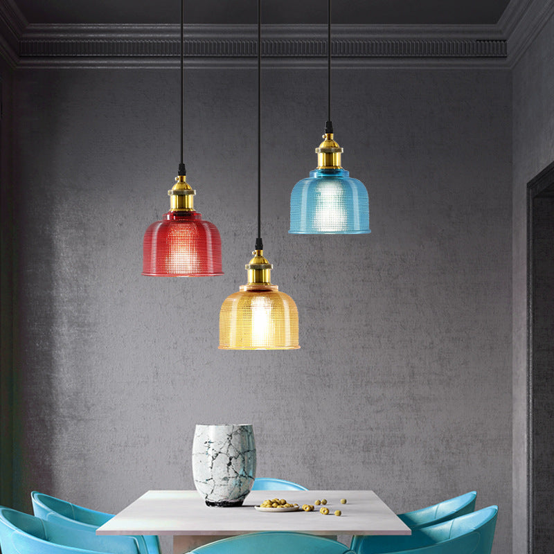 Contemporary Retro Metal Glass Frosted Dome Cap 1-Light Pendant Light For Dining Room