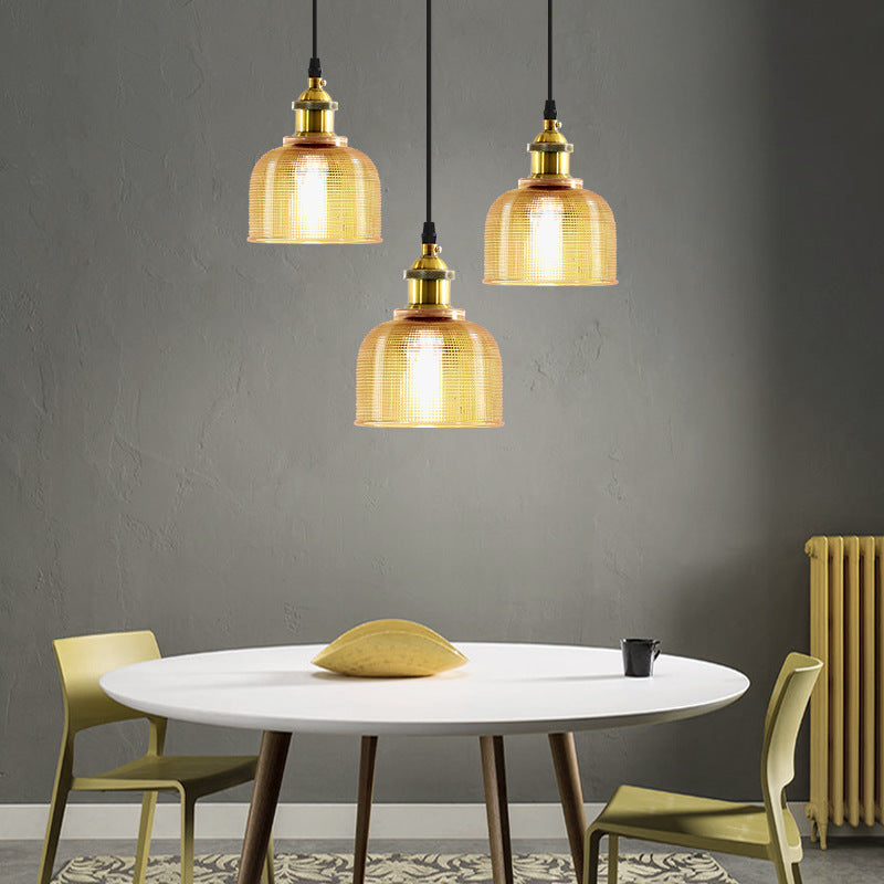 Contemporary Retro Metal Glass Frosted Dome Cap 1-Light Pendant Light For Dining Room