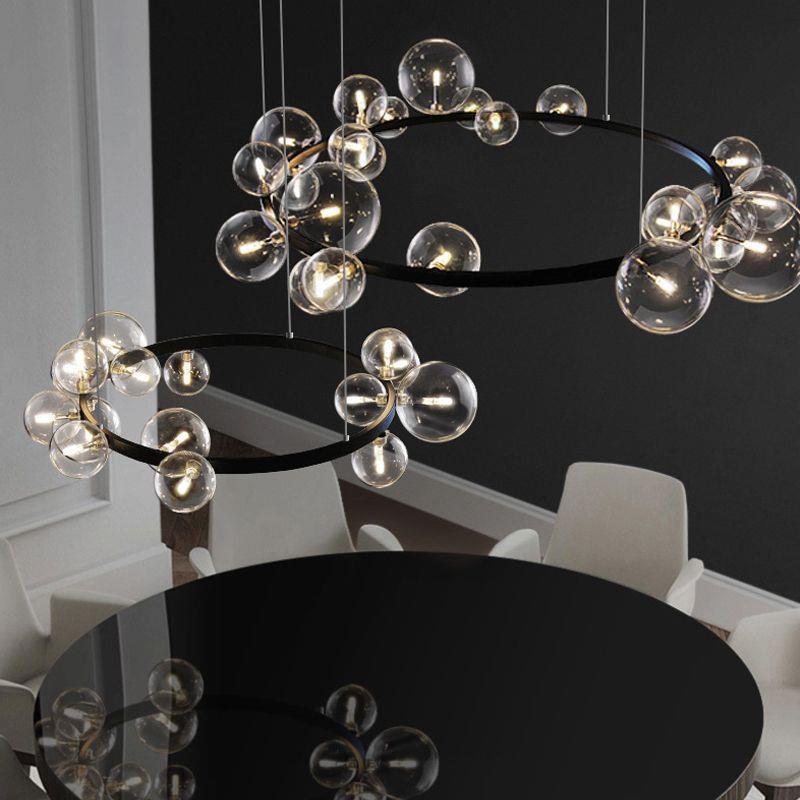 Modern Simplicity Iron Glass Circle Ball Bubble 15/24 Light Chandeliers For Living Room