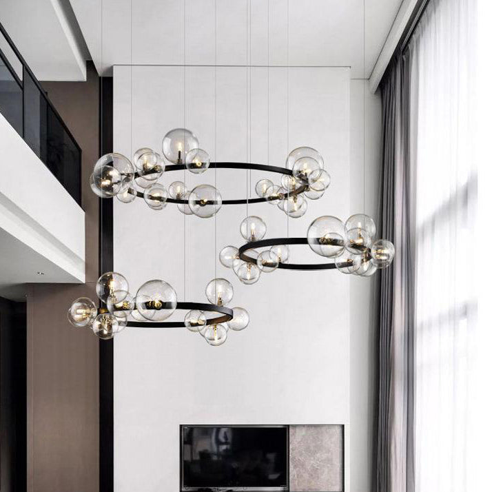 Modern Simplicity Iron Glass Circle Ball Bubble 15/24 Light Chandeliers For Living Room