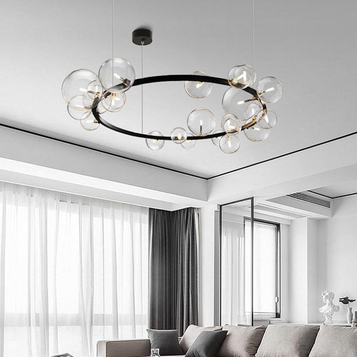 Modern Simplicity Iron Glass Circle Ball Bubble 15/24 Light Chandeliers For Living Room