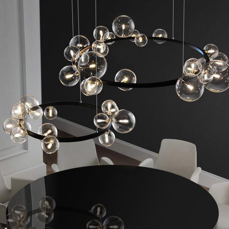 Modern Simplicity Iron Glass Circle Ball Bubble 15/24 Light Chandeliers For Living Room